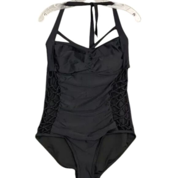 Swimsuits For All X Ashley Graham Boss Swimsuit Cutout Sides Underwire Black 16 - Picture 10 of 11